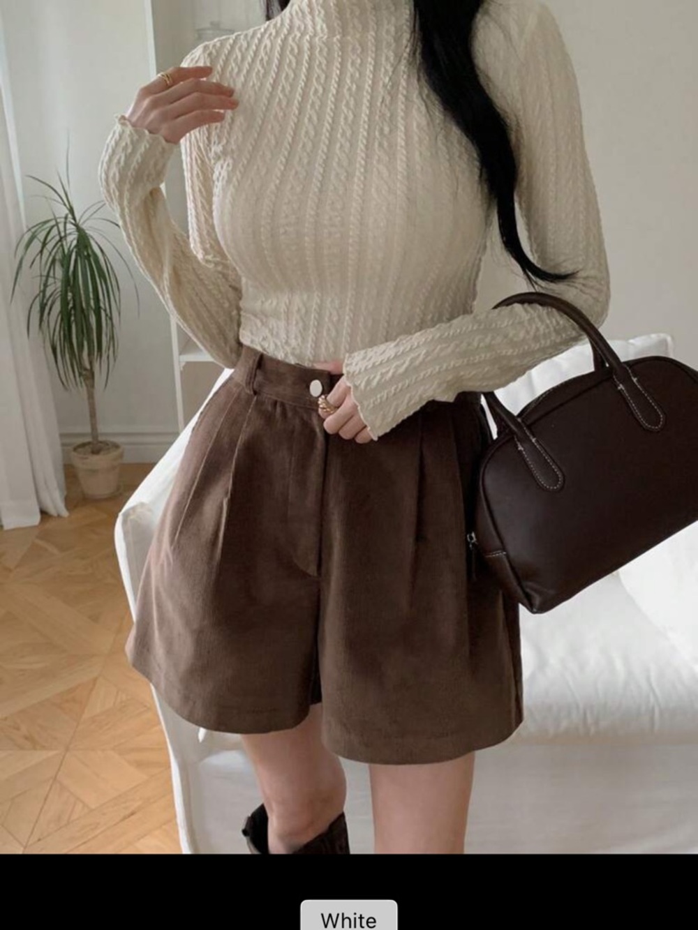 Cream Cable Knit Long Sleeve Crop Top - Picture 2 of 3